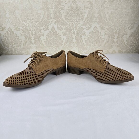 Anne Klein Laden I Flex Size 8.5M Tan Perforated Textile Lace Up Loafers NWOT - Picture 9 of 16